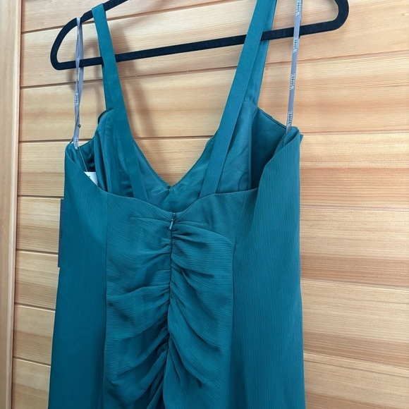 NWT White by Vera Wang Forest Green Ruched Ruffle Maxi Formal Bridesmaid Dress - Picture 8 of 11